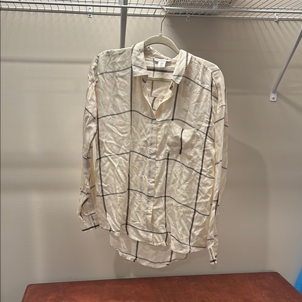 Cream and Black Checkered Button-Up Shirt